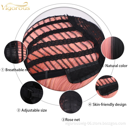 Vigorous free shipping private label color bob perruque full fiber blended synthetic no lace front pixie  wigs with bangs